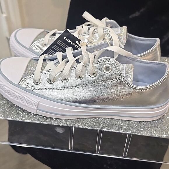 Converse Chuck Taylor All-Star Sparkle Party Low-Top Sneakers- Metallic Granite - Picture 10 of 11